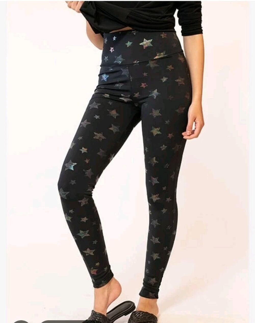 Spanx Girl's High Rise Black Multicolor Star Print Leggings Size L (10-12) NWT.